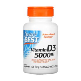 Vitamine D3, 125 µg (5000 UI), 180 capsules à enveloppe molle. Doctor's Best