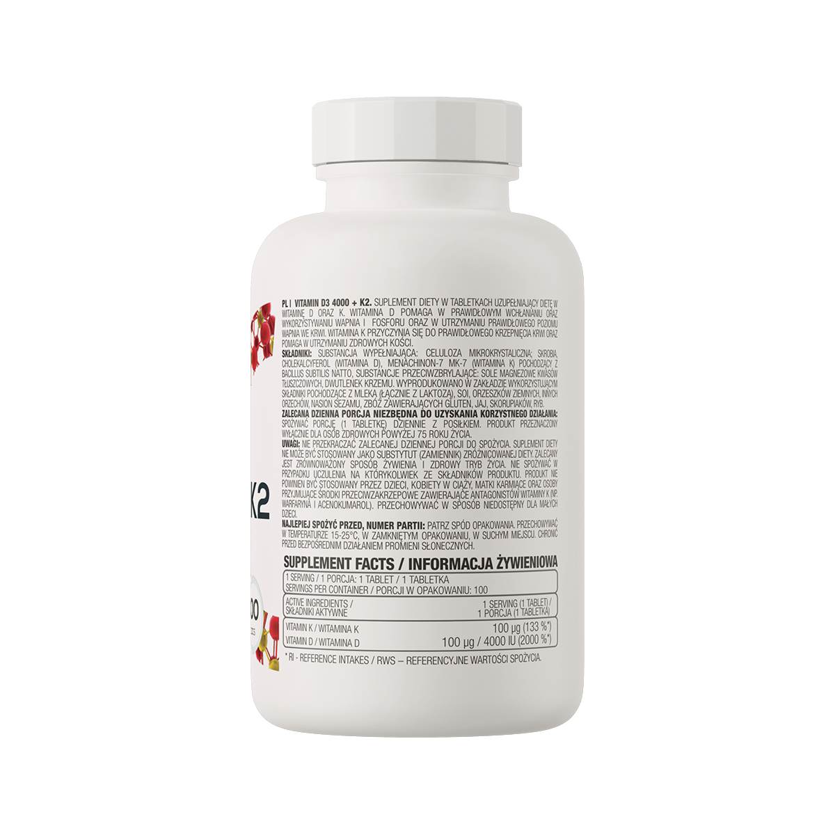 OstroVit Vitamine D3 4000 IU + K2 100 comprimés – Image 2