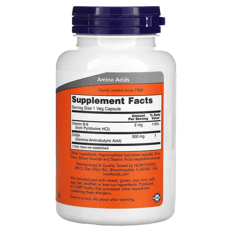 NOW Foods GABA + Vitamine B6 500 mg – 100 capsules végétales – Image 3