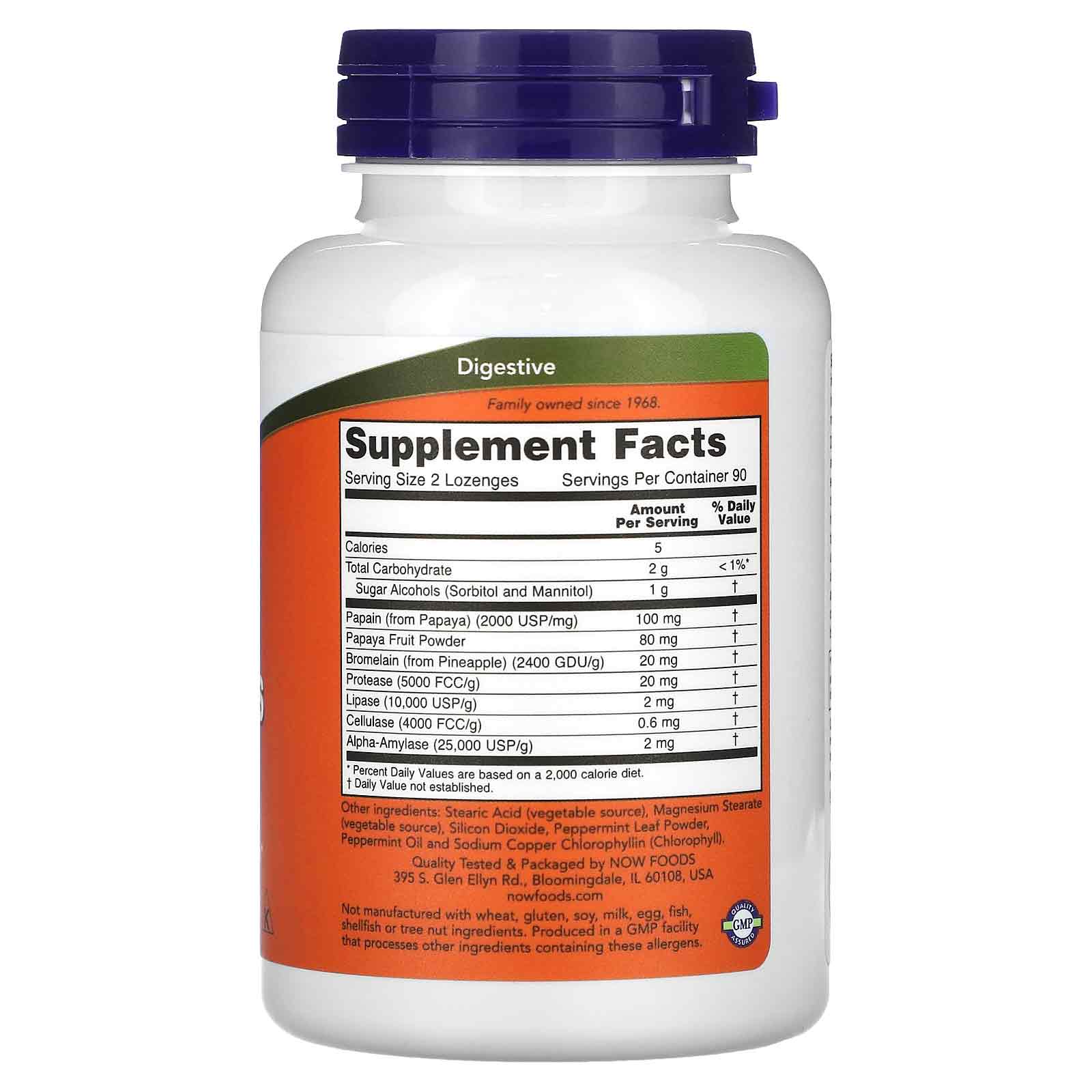 NOW Foods Enzymes de papaye à croquer – 180 pastilles – Image 2