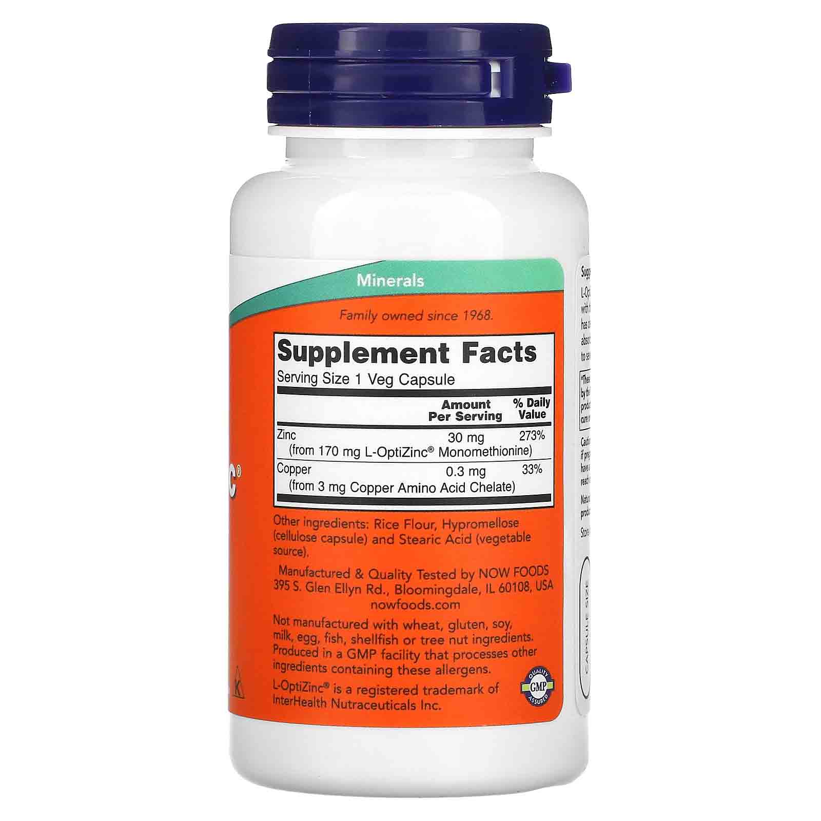 NOW Foods L-OptiZinc 30 mg – 100 gélules végétales – Image 2