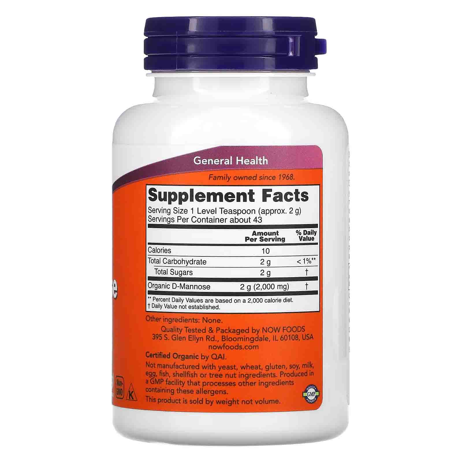 NOW Foods D-Mannose bio en poudre – 85 g – Image 2