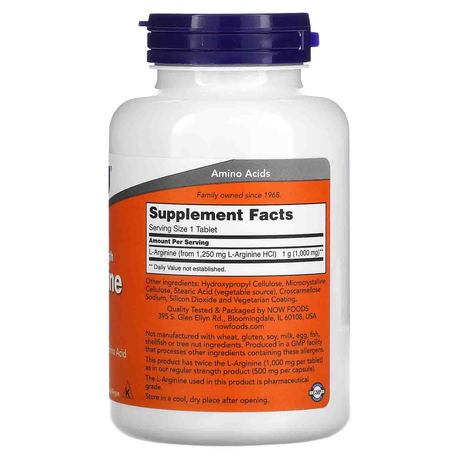 NOW Foods L-Arginine 1000 mg double efficacité – 120 comprimés – Image 2