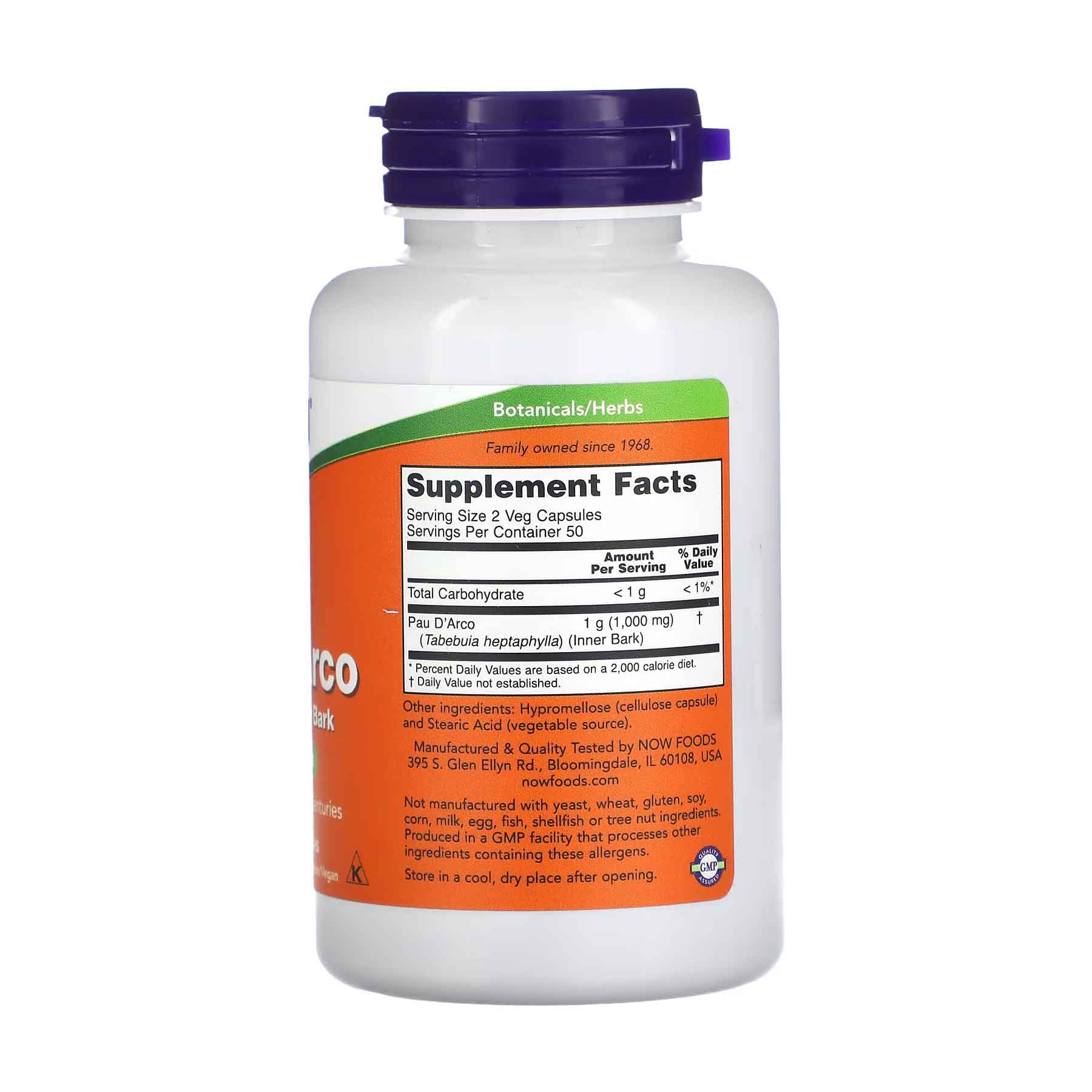 NOW Foods Pau d'Arco 500 mg – 100 capsules végétales – Image 2