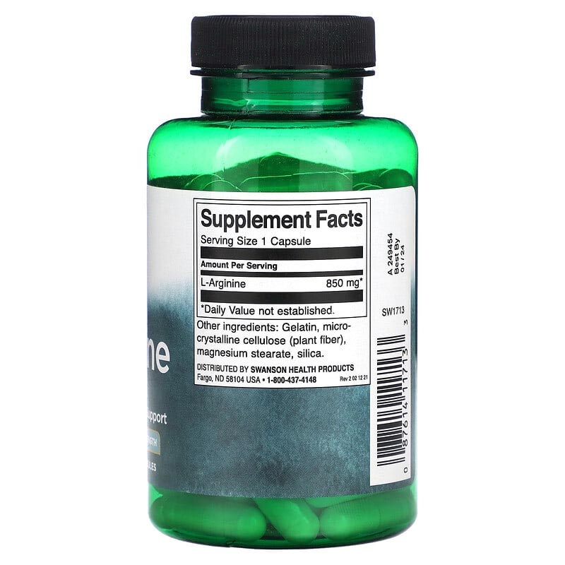 Swanson, L-arginine, Force maximale, 850 mg, 90 capsules – Image 2