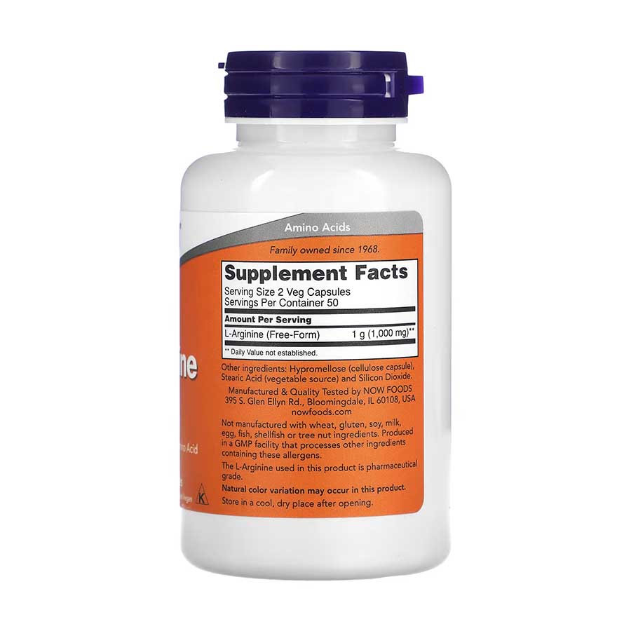 NOW Foods L-Arginine 500 mg – 100 capsules végétales – Image 2