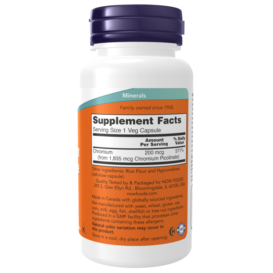 NOW Foods Picolinate de chrome 200 µg – 100 capsules végétales – Image 2
