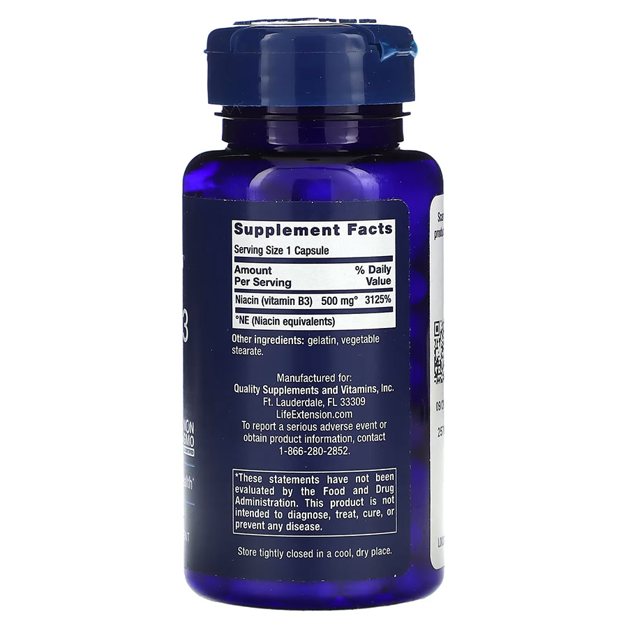 Vitamine B3 niacine, 500 mg, 100 capsules, Life Extension – Image 2