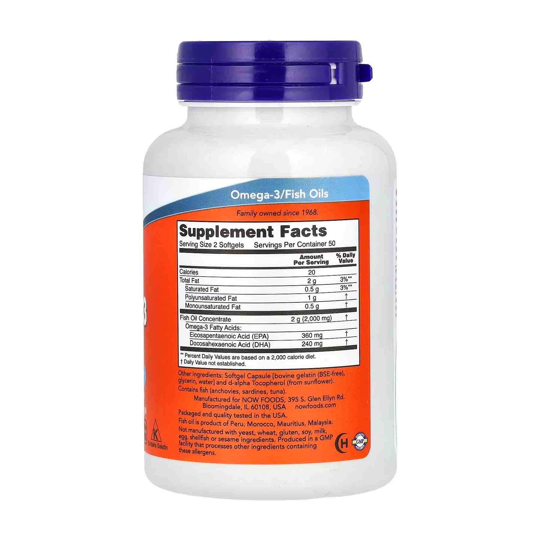 NOW Foods Huile de poisson oméga-3 1000 mg – 100 softgels – Image 4