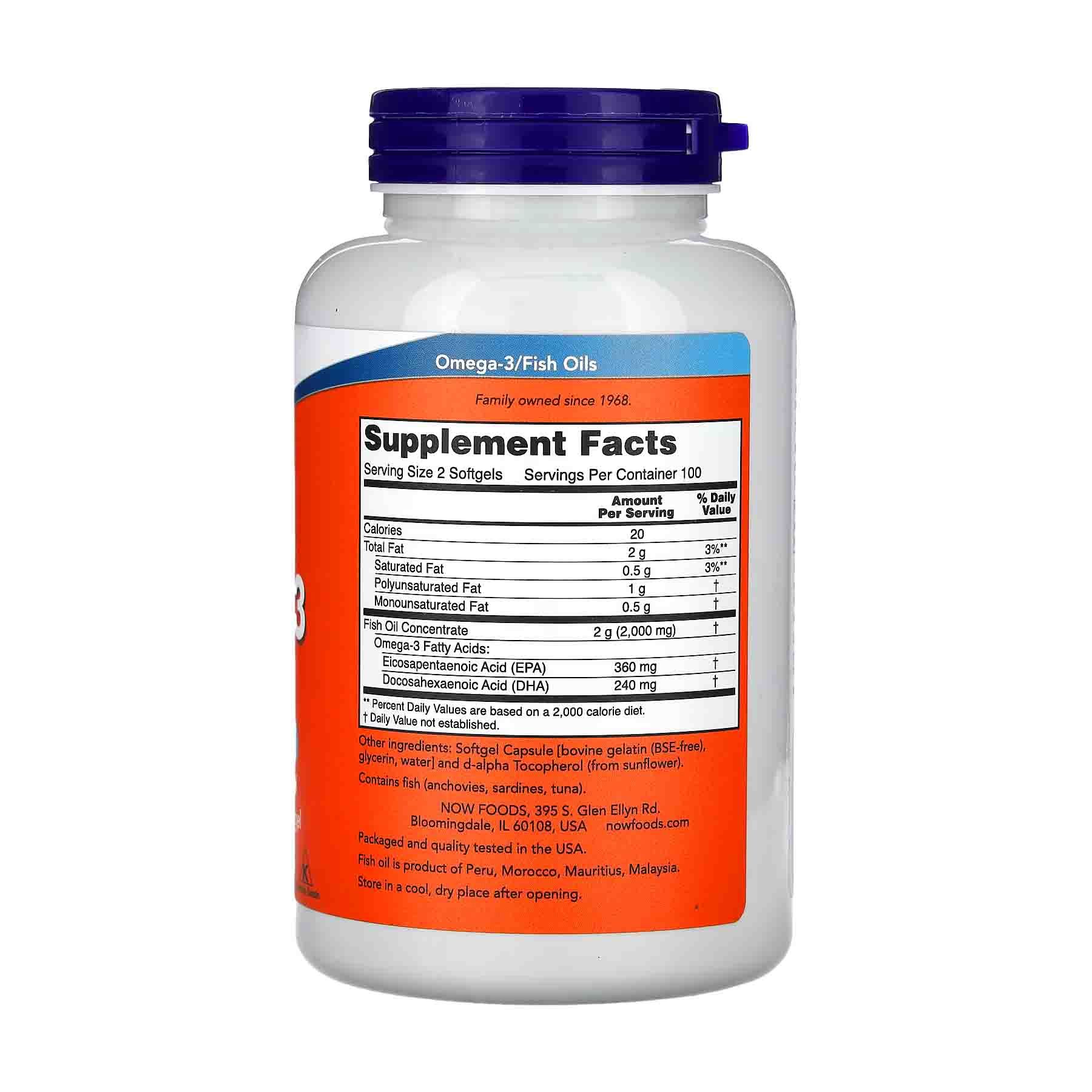 NOW Foods Huile de poisson oméga-3 1000 mg – 100 softgels – Image 3