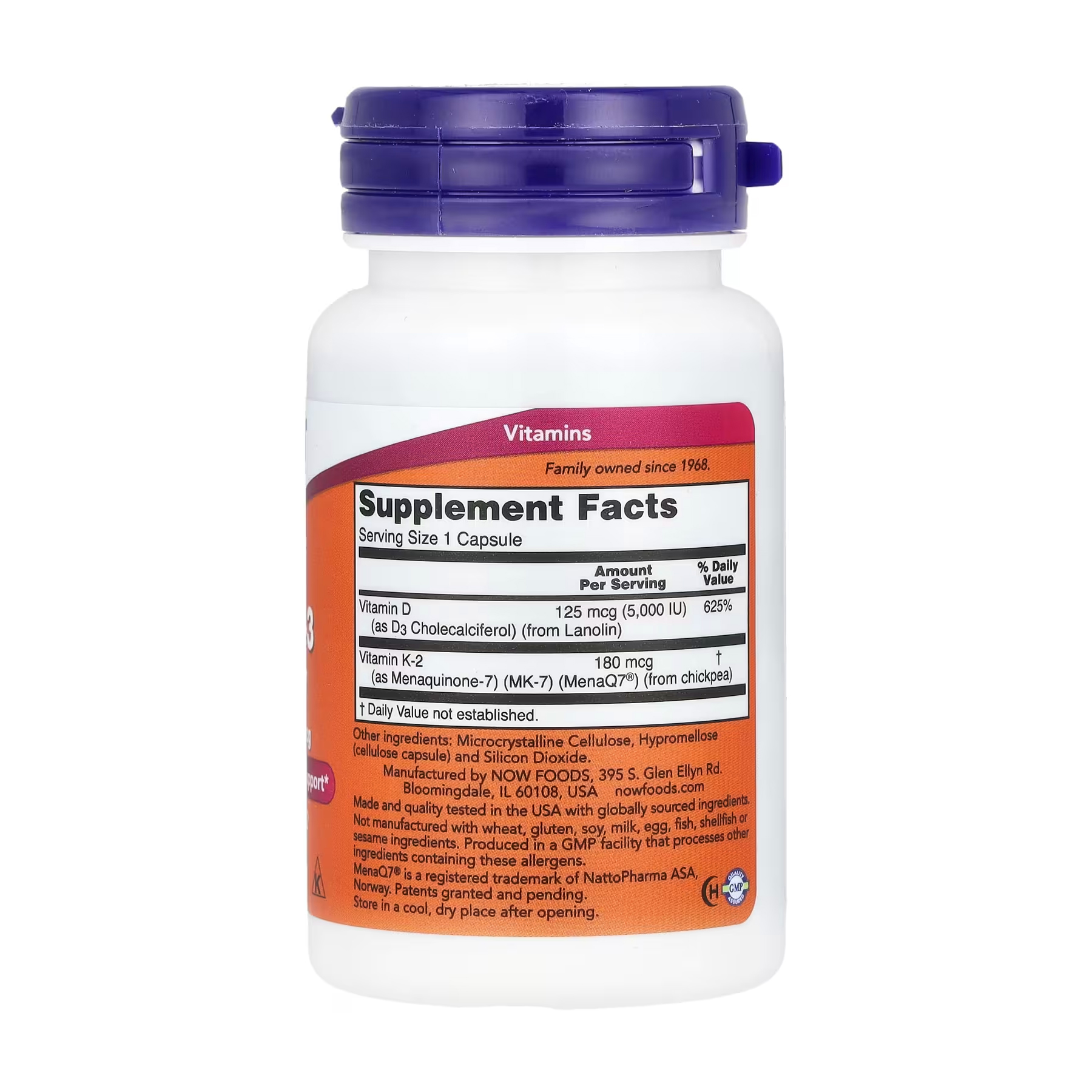 NOW Foods Mega D-3 + K2 MK-7 5000 UI / 180 µg – 60 softgels – Image 2