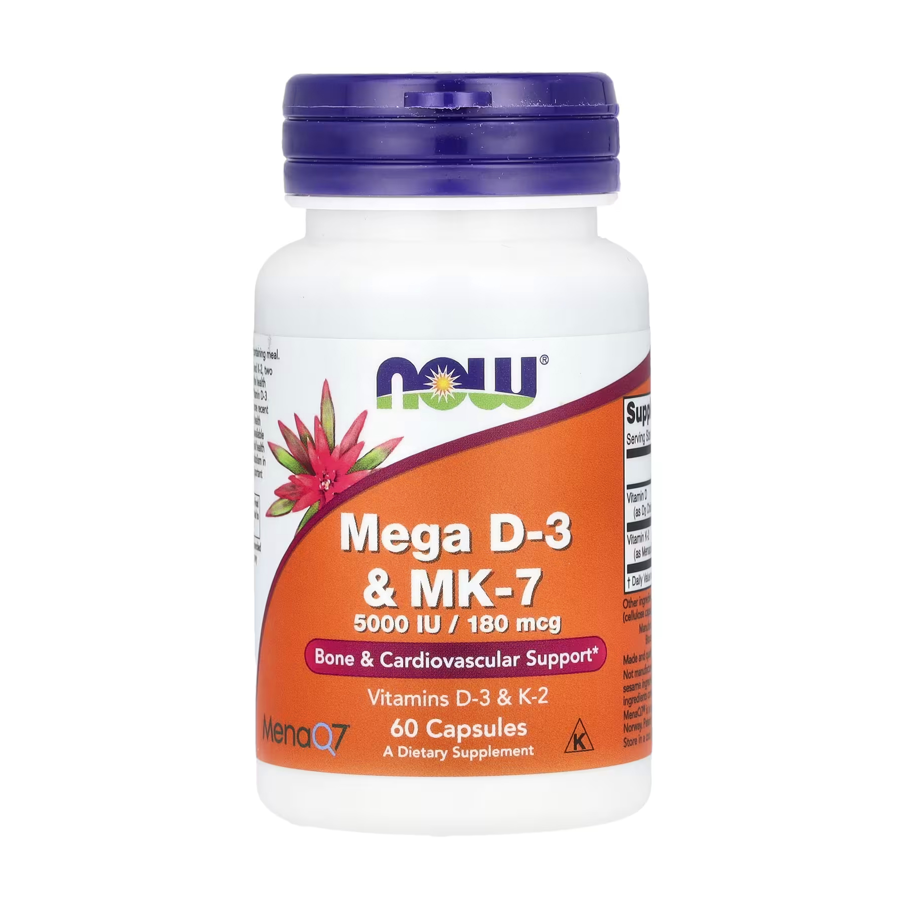 NOW Foods Mega D-3 + K2 MK-7 5000 UI / 180 µg – 60 softgels