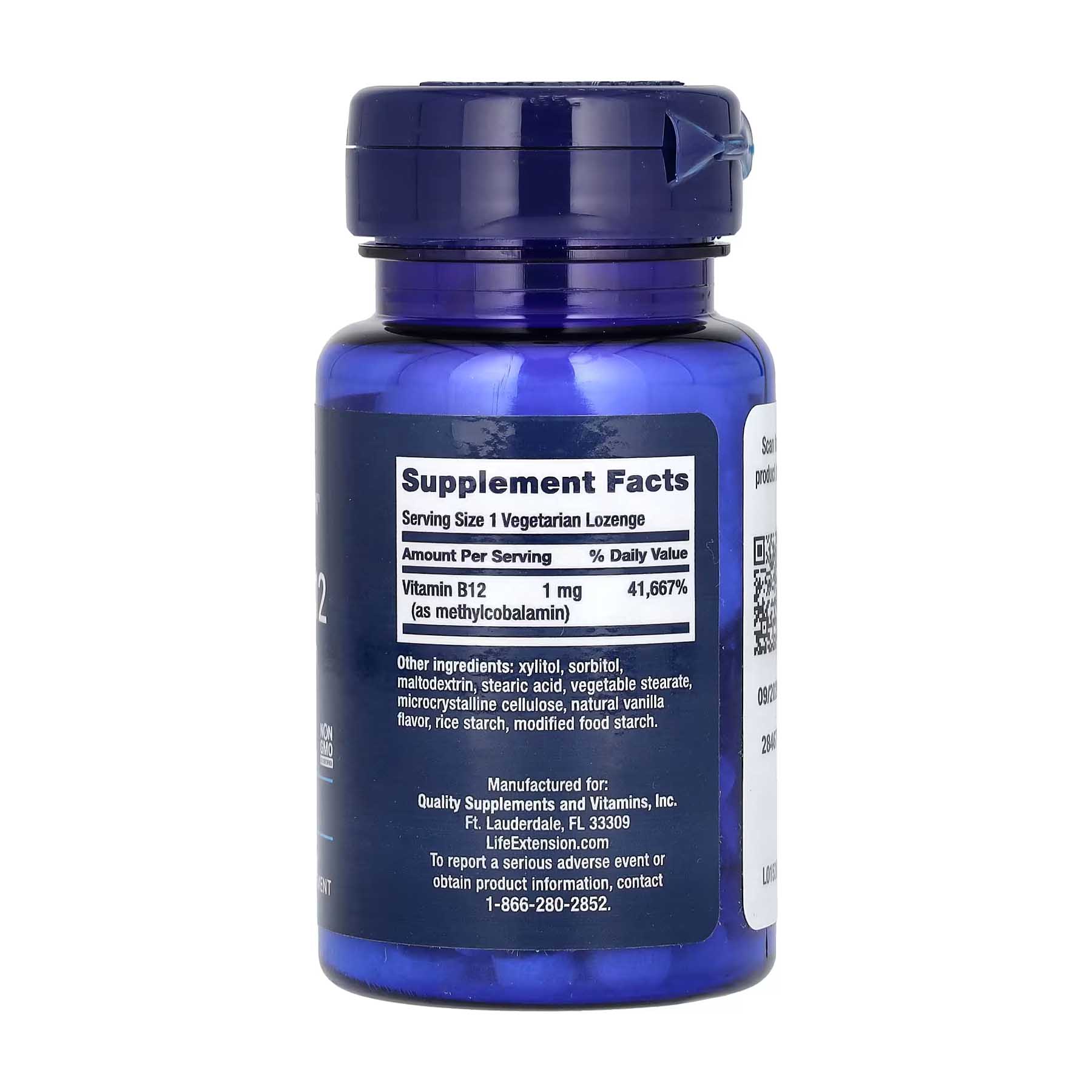 Méthylcobalamine de vitamine B12, 1 mg, 60 pastilles végétariennes, Life Extension – Image 2