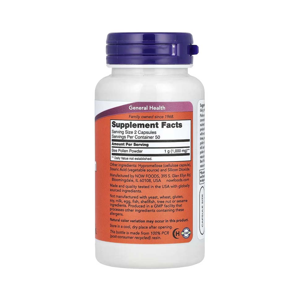 NOW Foods Pollen d'abeille 1000 mg – 100 capsules – Image 2
