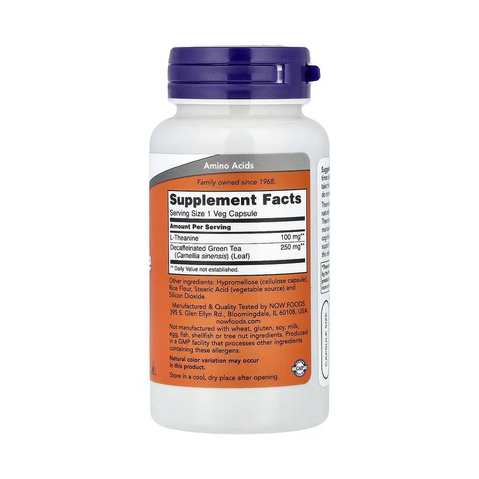 NOW Foods L-Théanine 100 mg – 90 gélules végétales – Image 2