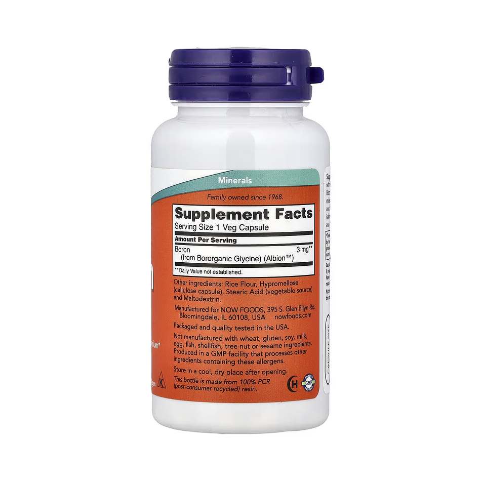 NOW Foods Bore (Boron) 3 mg – 100 capsules végétales – Image 2