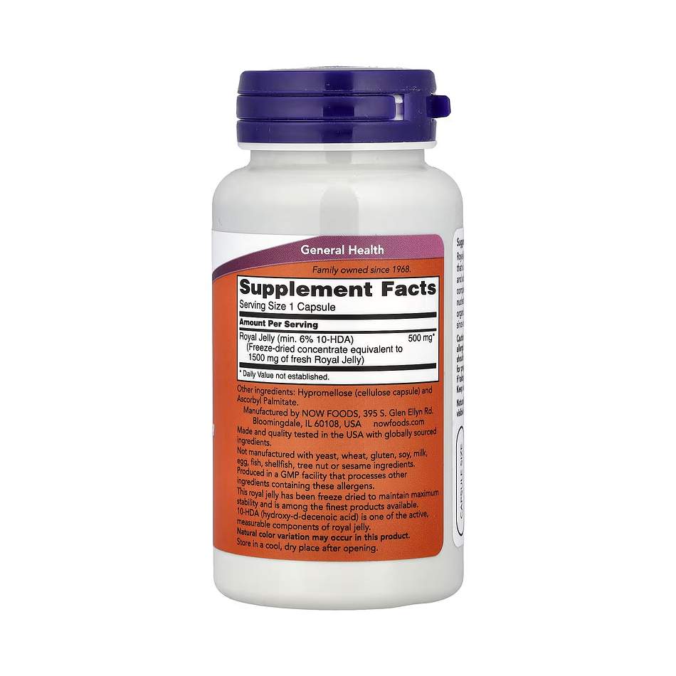 NOW Foods Gelée royale 500 mg – 60 capsules – Image 2