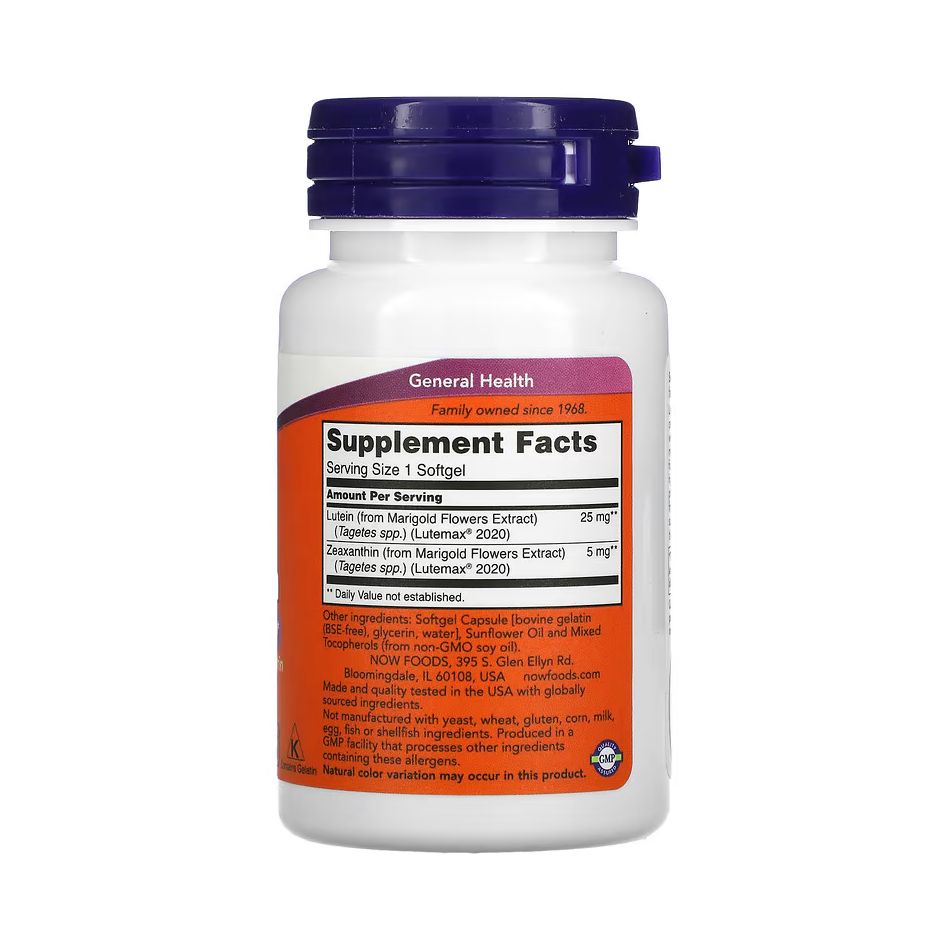 NOW Foods Lutéine + Zéaxanthine – 60 capsules molles – Image 2