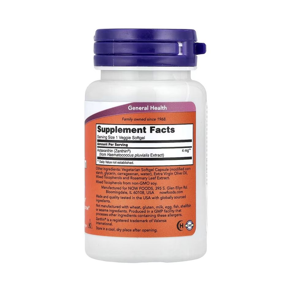 NOW Foods Astaxanthine 4 mg – 60 capsules molles – Image 2