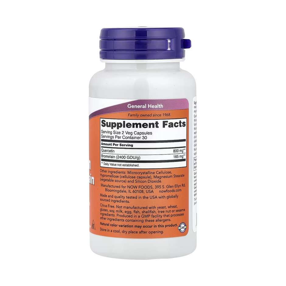 NOW Foods Quercétine + Bromélaïne – 60 capsules végétales – Image 2
