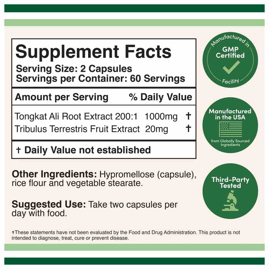 Tongkat Ali Extract – 120 Capsules – Double Wood Supplements – Image 2