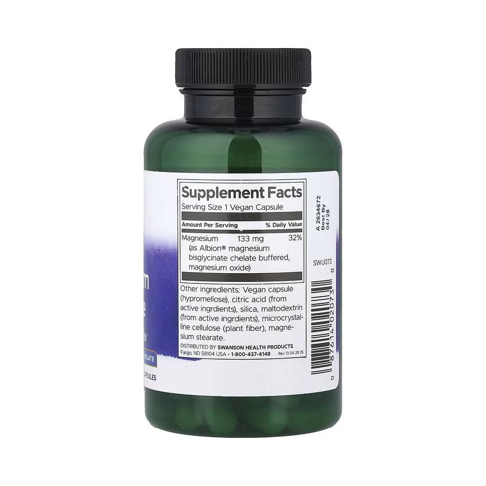Swanson Albion® Magnesium Glycinate 133 mg – 90 Vegan Capsules – Image 3