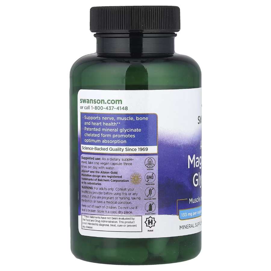 Swanson Albion® Magnesium Glycinate 133 mg – 90 Vegan Capsules – Image 2