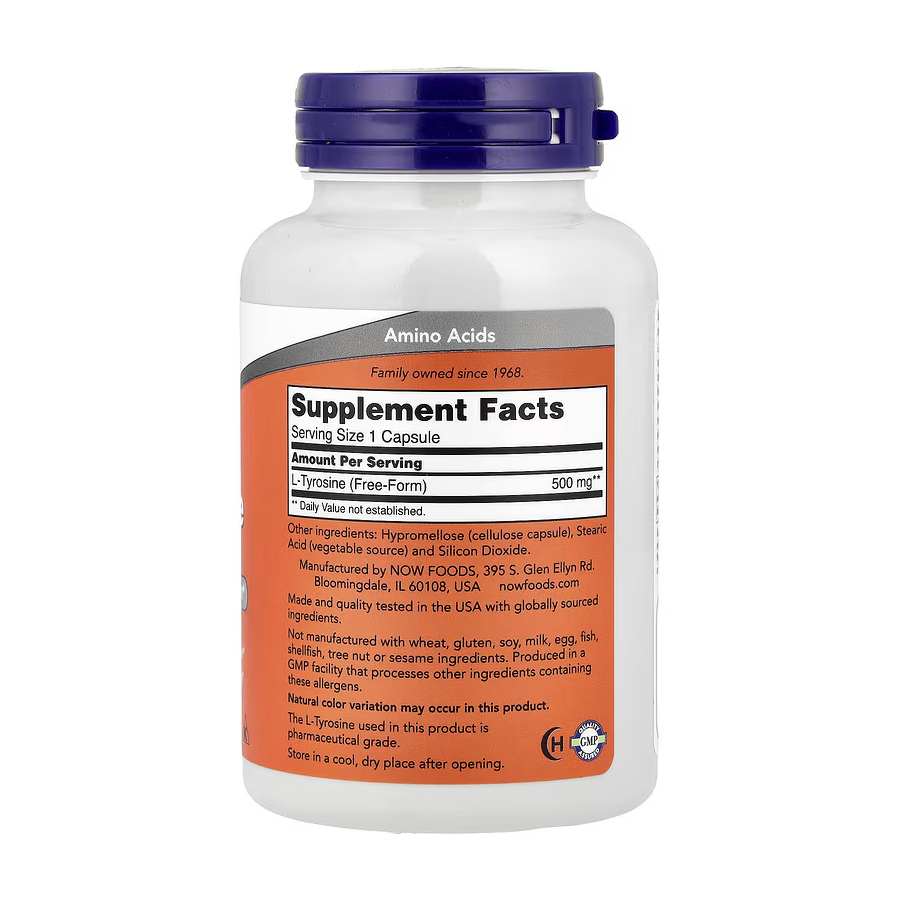 NOW Foods L-Tyrosine 500 mg – 120 capsules – Image 2