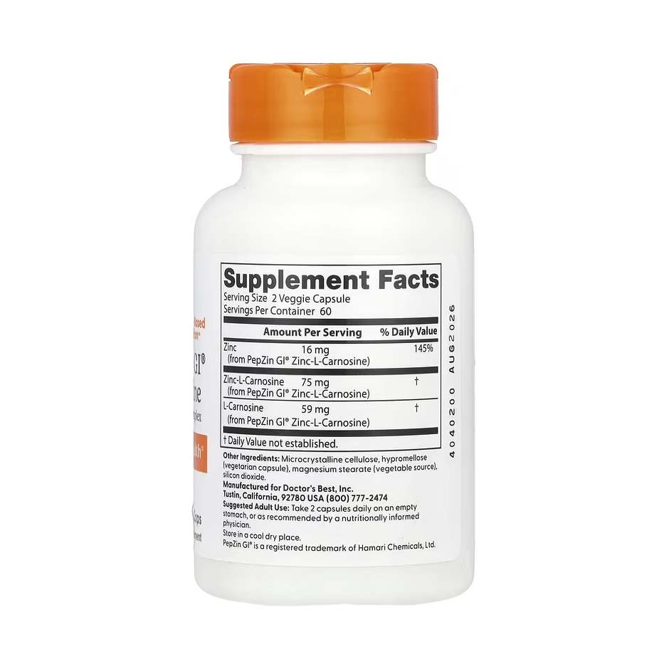 Doctor’s Best PepZin GI Zinc‑L‑Carnosine 120 Veggie Caps – Image 2