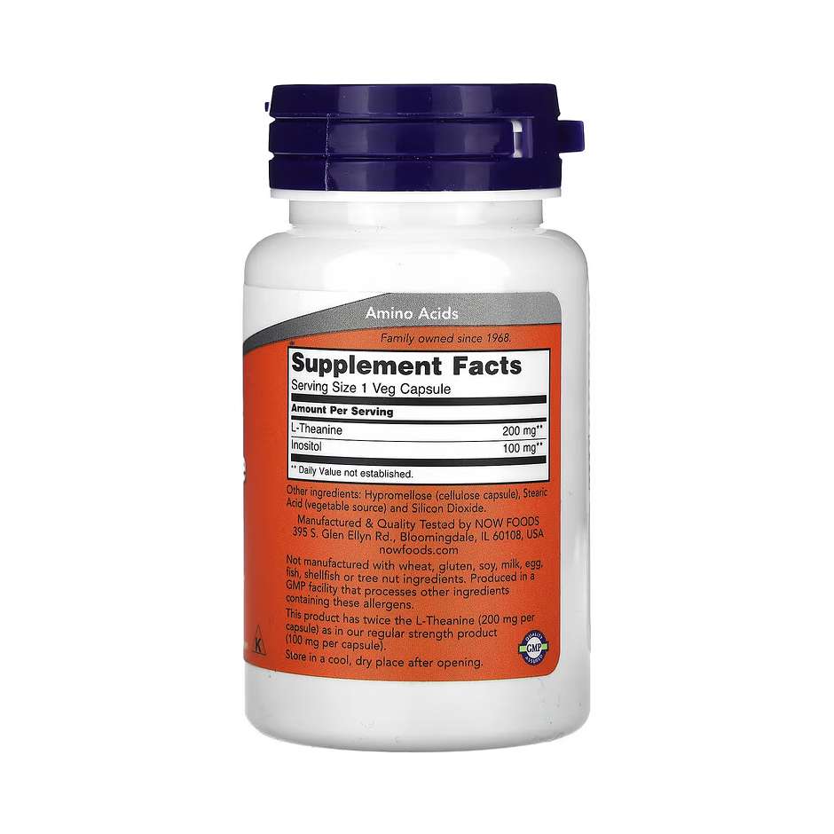 NOW Foods L-Théanine 200 mg – 60 capsules végétales – Image 2