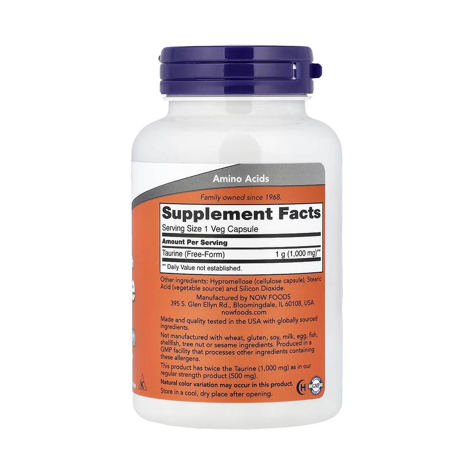 NOW Foods Taurine 1000 mg – 100 capsules végétales – Image 2