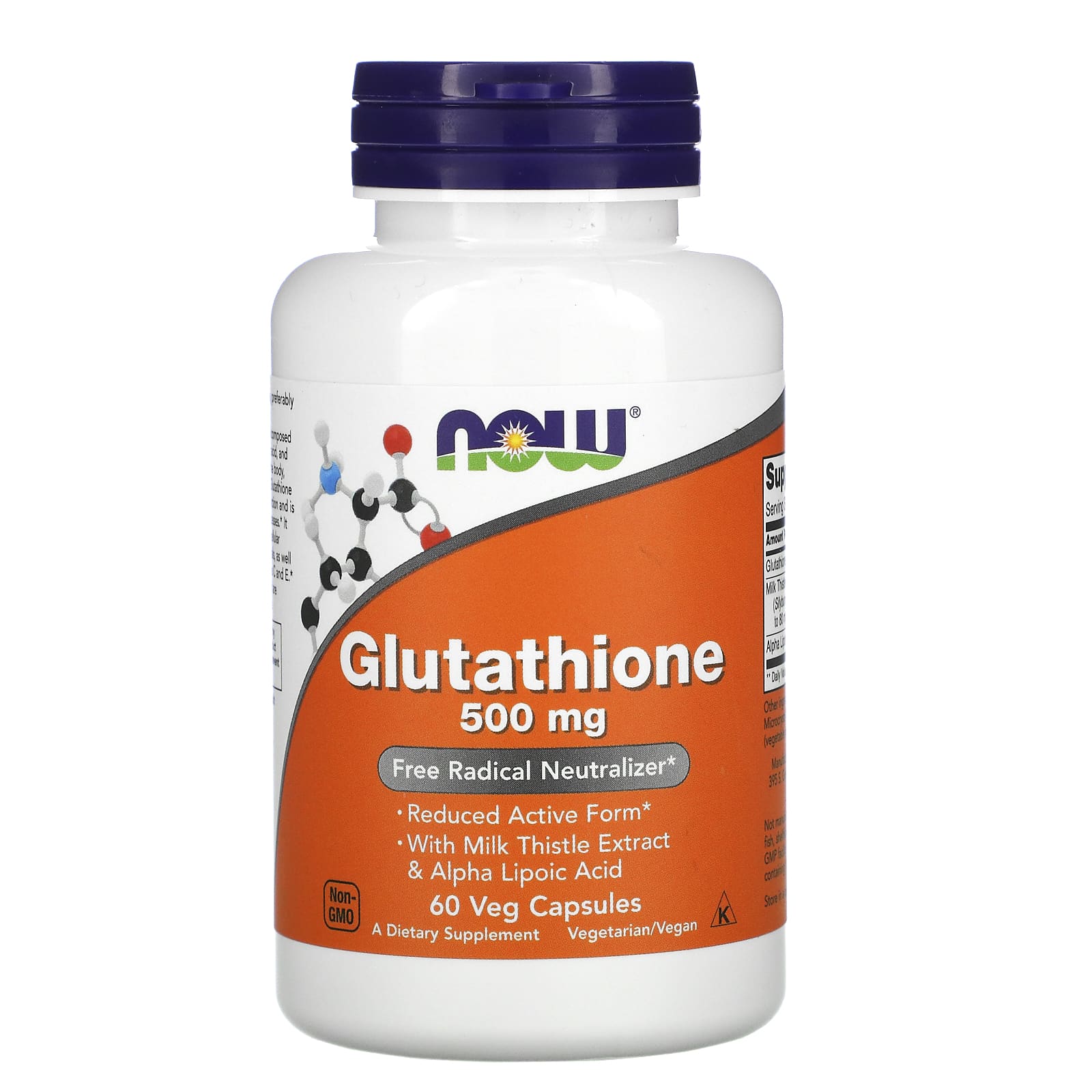 NOW Foods Glutathion 500 mg avec Chardon-Marie et Acide alpha-lipoïque – 60 capsules végétales